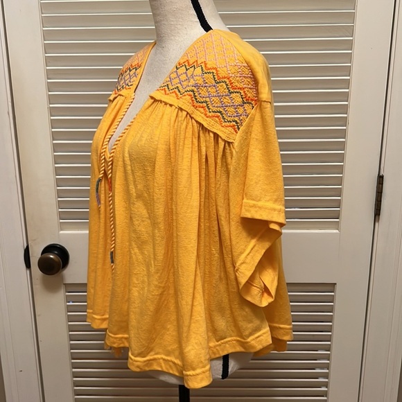 5. Free People Market Embroidered V Neck Top in Carrot Ginger, Size Large - Picture 13 of 17